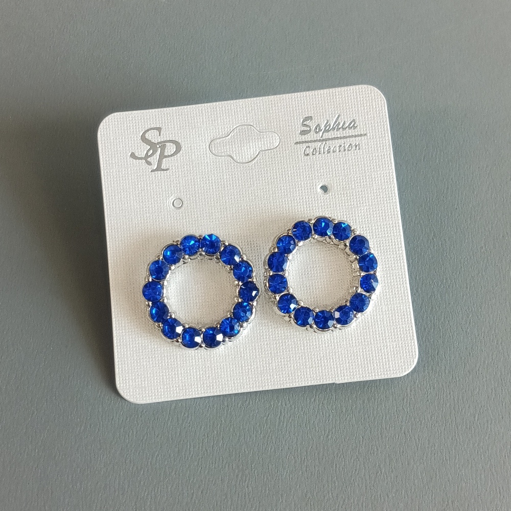 2/$15 + $4.99 Shipping | Blue Faux Sapphire Pierced Circle Earrings